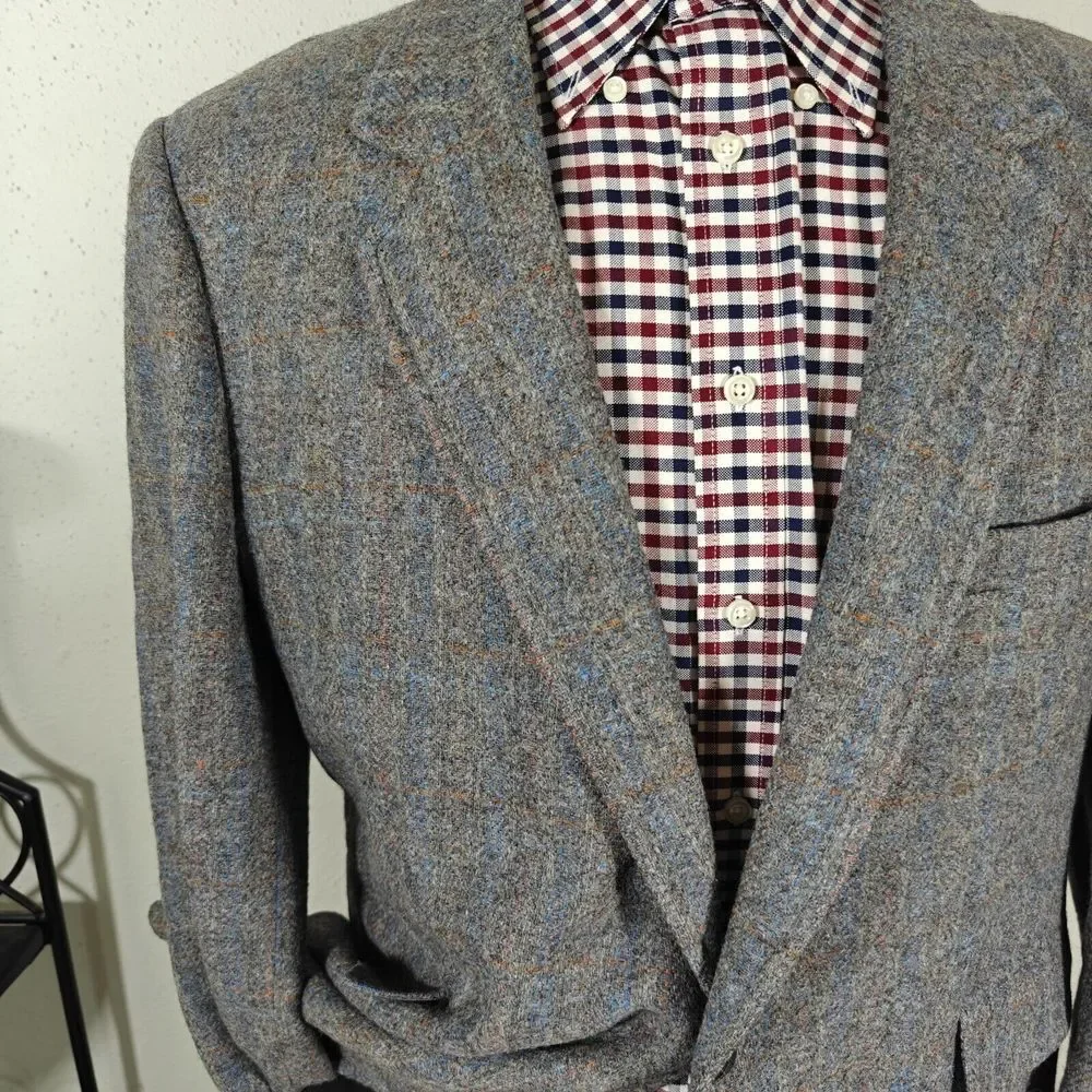Vtg Hardwick‎ Men's Tweed Sport Coat Blazer Two Button Blue Plaid Wool about 45R